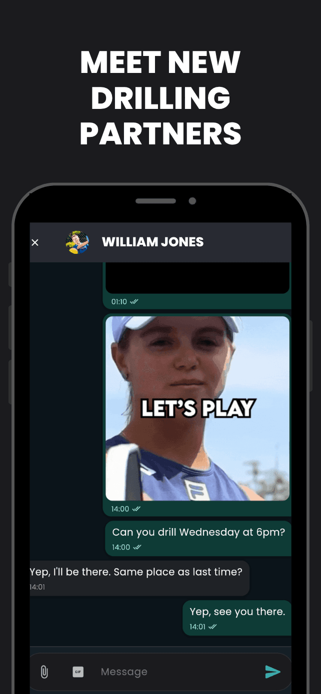 Direct messaging chat feature in the Pickleball Drills app